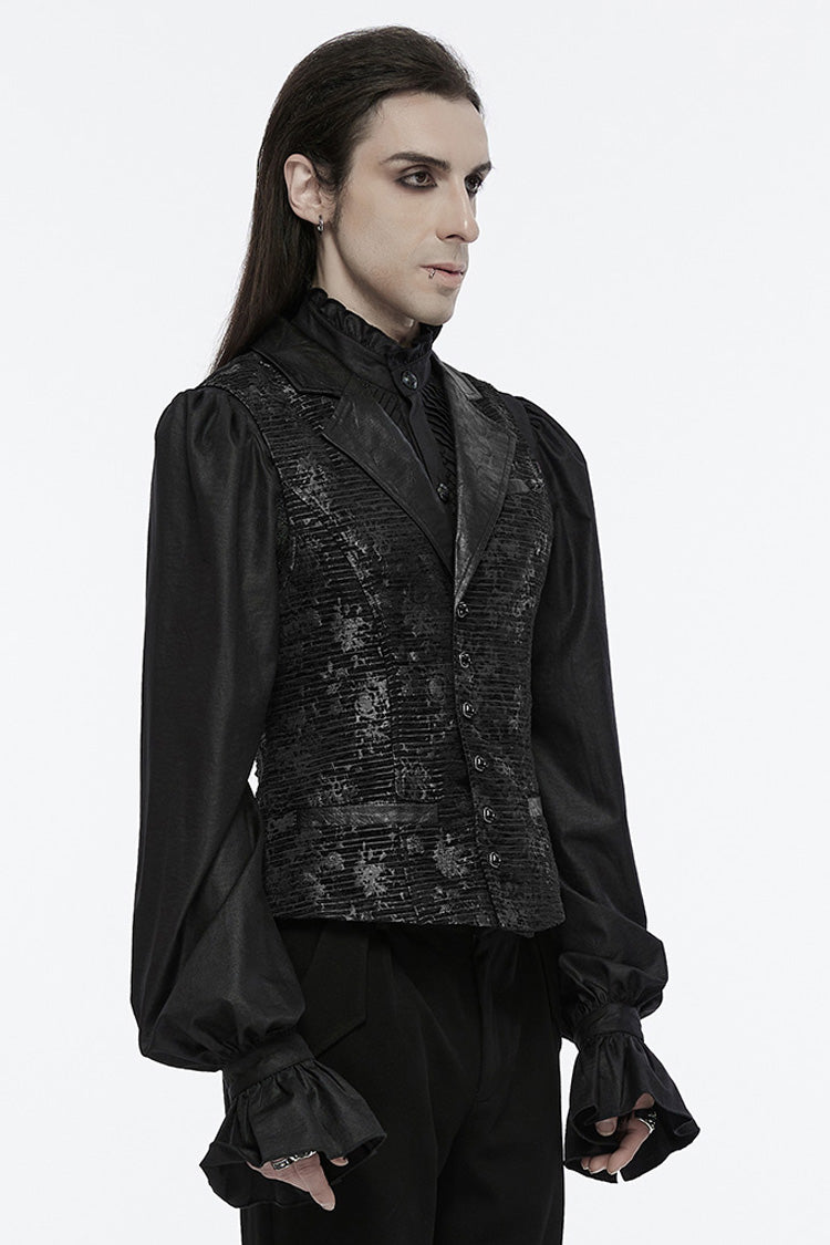 Black V Collar Sleeveless Print Skull Buckle Men's Gothic Vest - Product - 2