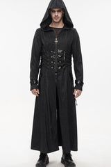 Black Punk Stripe Mechanism Material Adjustable Stitching Fake Girdle Design Slim Fit Men's Coat - Product - 4