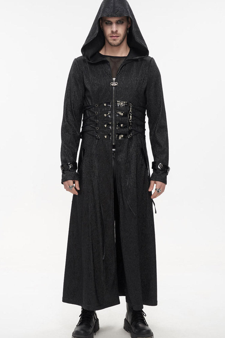 Black Punk Stripe Mechanism Material Adjustable Stitching Fake Girdle Design Slim Fit Men's Coat - Product - 4