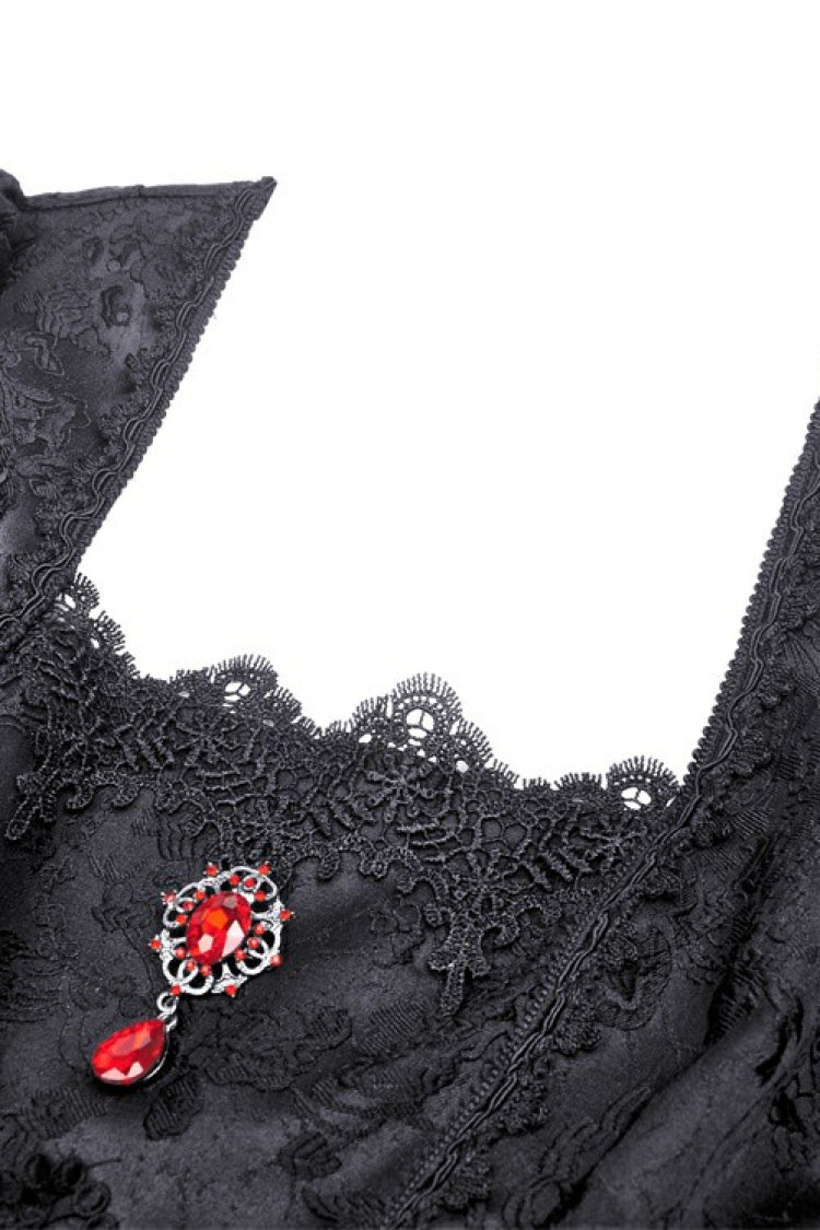 Black Square Collar Long Hime Sleeves Embroidered Lace Spliced Women's Gothic Maxi Wedding Dress - Product - 12