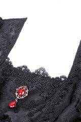 Black Square Collar Long Hime Sleeves Embroidered Lace Spliced Women's Gothic Maxi Wedding Dress - Product - 12