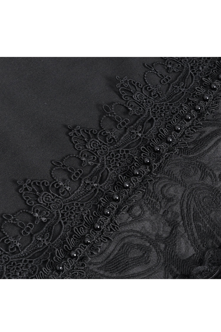 Black Lapel Collar Lantern Sleeves Jacquard Embroidery Men's Gothic Blouse - Product - 9