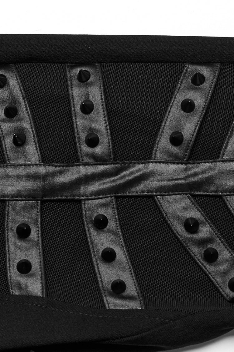 Black Hollow Lace-Up Mesh Metal Rivets Women's Steampunk Leggings - Product - 5
