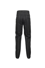 Black Retro Mid High Waist Micro Elastic Striped Woven Stitching Three Dimensional Jacquard Men's Gothic Trousers - Product - 7