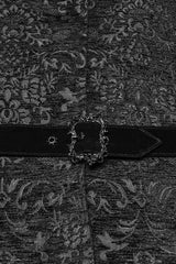 Black Sleeveless Floral Jacquard Buckled Men's Gothic Vest - Product - 7