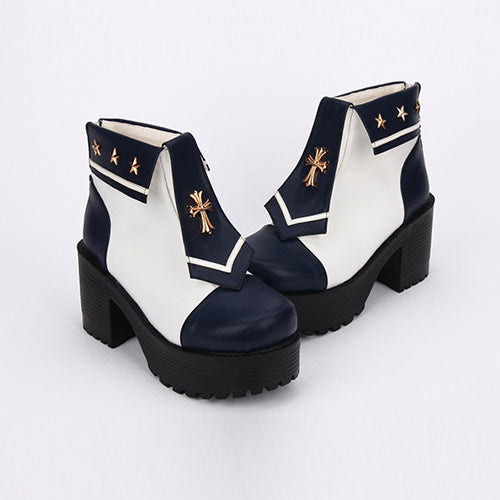 Navy Style Cross Decoration High Heel Sweet Lolita Boots - Dark Blue - 1