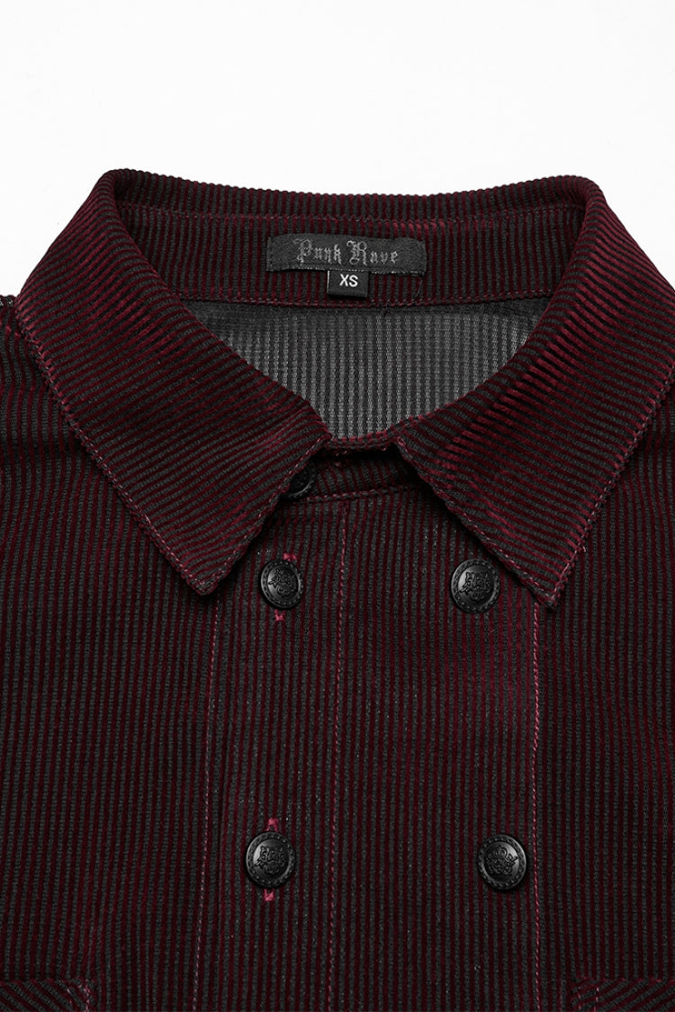 Black/Red Double-breasted Long Puff Sleeves Men's Gothic Blouse - Product - 5