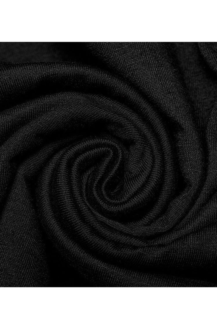 Black Punk Turtleneck Stretch Knit Panel Cutout Drawstring Hooded Men's T-Shirt - Product - 6
