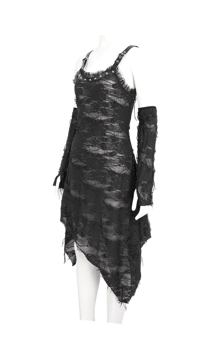 Black Sleeveless Lace Irregular Womens Gothic Strap Dress - Product - 8