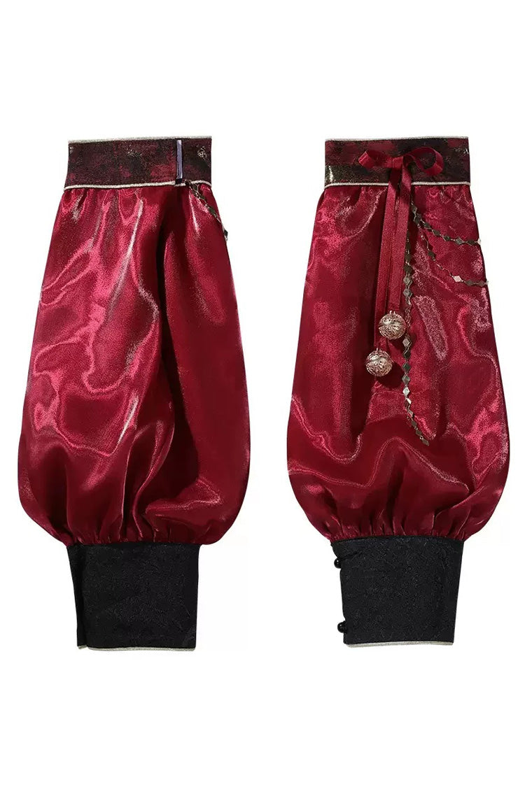 Black/Red [Demon Hunter] Stand Collar Sleeveless Embroidered Gothic Chinese Inspired Cool Ouji Hanfu Set - Leg-Sleeves(Only) - 11