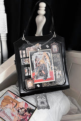 Black [Rose Thorns] Cut-Out Embroidered Chain-Decorated Gothic Lolita Itabag - Product - 4