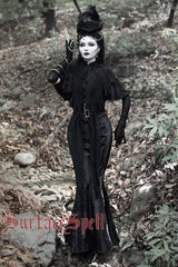 Black Faux Leather Snake Print Flared Fishbone Mermaid Gothic Lolita Skirt - Black - 1
