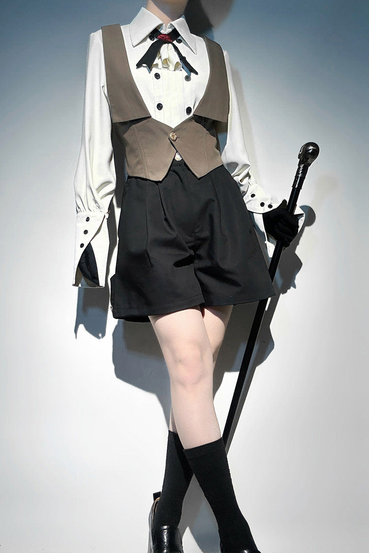 White [Little Detective] Long Sleeves Bowknot Ouji Prince Handsome Lolita Blouse - Product - 4