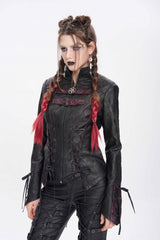 Black Pentacle Lace-Up Buckle Women's Punk Jacket - Product - 3