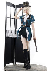 Black/Green [Anlexia Bookstore] Square Collar Short Sleeves Embroidered Studded Gothic College Style Prince Handsome Ouji Lolita Set - Black/Green(Set) - 1