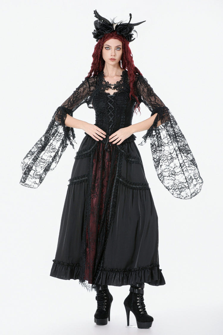 Black Women's Gothic Lace Flare Long Sleeve Crop Shrug - Product - 9