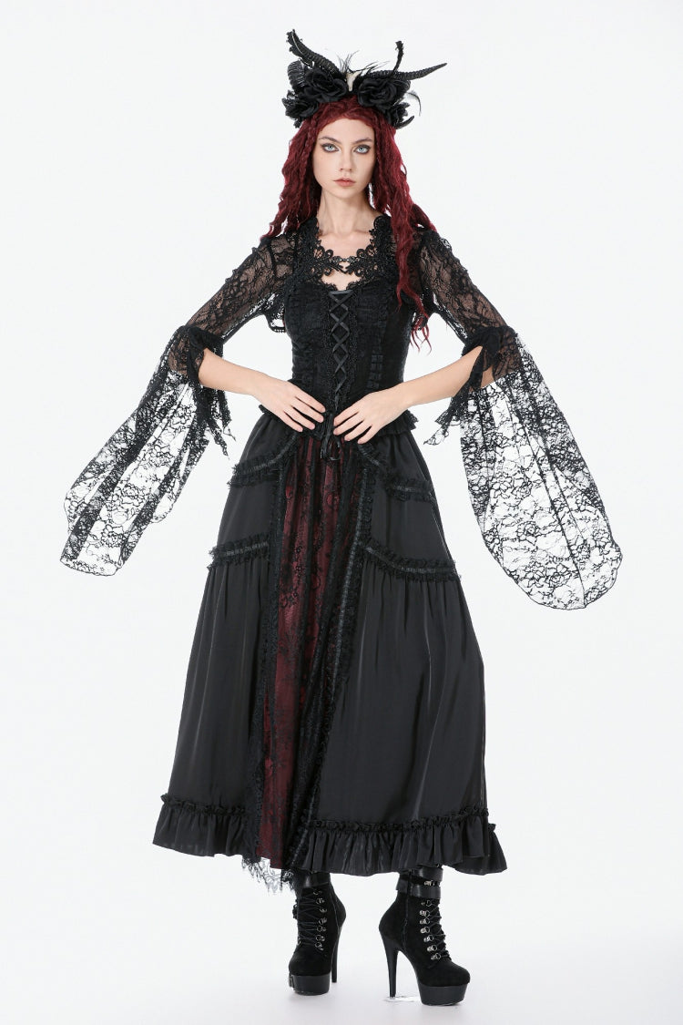 Black Women's Gothic Lace Flare Long Sleeve Crop Shrug - Product - 9