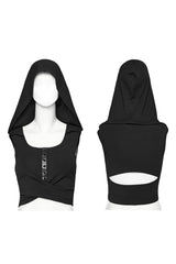 Black Sleeveless Cutout Crossed Hooded Women's Punk Tank Top - Product - 3