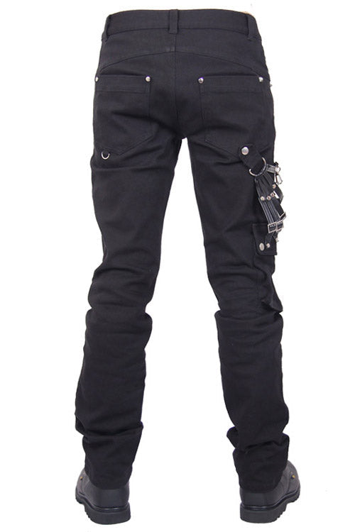Black Punk Rock Zipper With Chains Mens Pants - Product - 6
