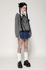Grey Bowknot Peter Pan Collar Long Sleeves Bat Women's College Style Sweatshirt - Product - 2