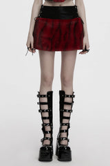 Black/Red Faux Fur Stitching Faux Leather Lace-Up Women's Punk Skirt - Black/Red - 1