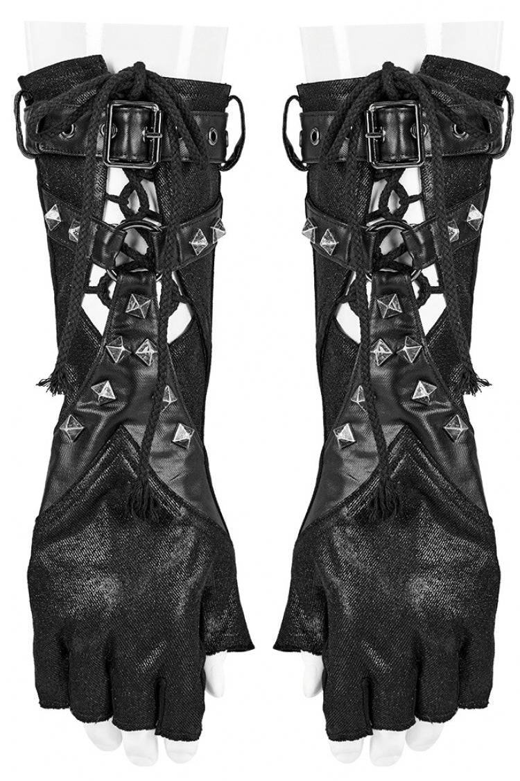 Rivets Print Lace-Up Men's Steampunk Gloves 2 Colors - Product - 5