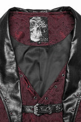 Black/Red Lapel V-neck Sleeveless Jacquard Buckle Men's Gothic Vest - Product - 5