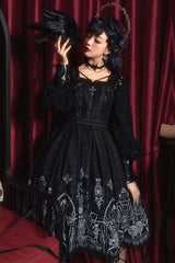 Dark Black Eye Of Red Heart Print Square Collar Cross High Waisted Gothic Lolita Jsk Dress - Product - 2