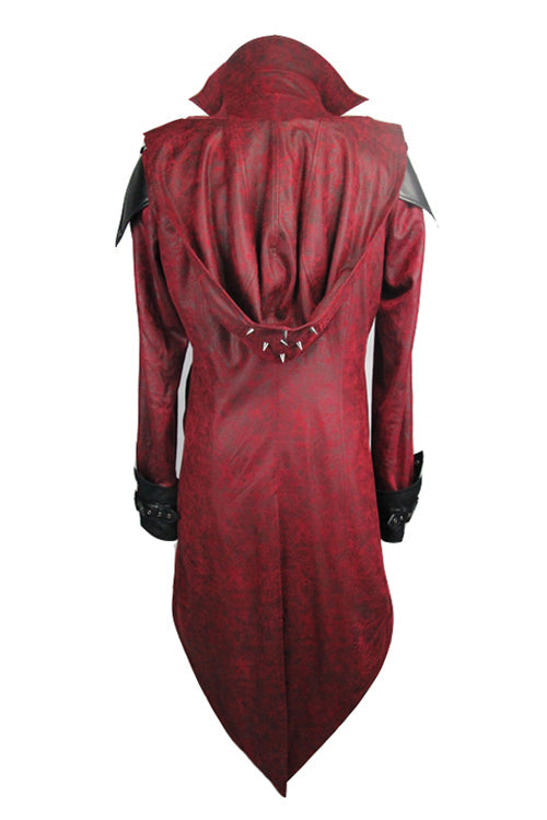 Punk Handsome Red Hooded Leather Long Mens Coats - Product - 6