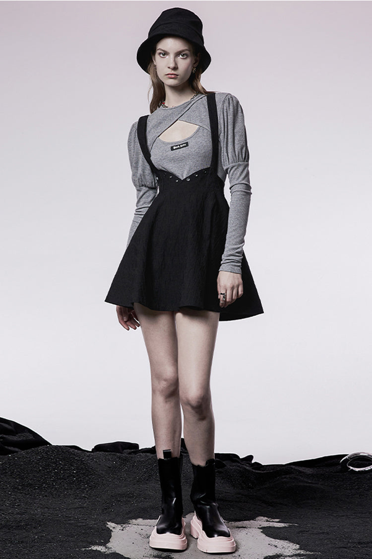 Black Future Series Metal Buttonhole Decoration Collect Waist Swing Hem Cat Ear Women's Gothic Skirt - Product - 4