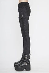Black Punk Circuit Printed Leather Loops Womens Pants - Product - 4