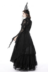 Black Lapel Collar Long Sleeves Ruffled Irregular Lace Lace-Up Women's Gothic Jacket Dress - Product - 11