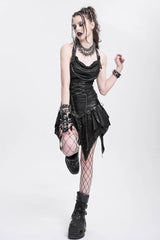 Black High Waisted Ruffle Irregular Women's Punk Skirt - Product - 5