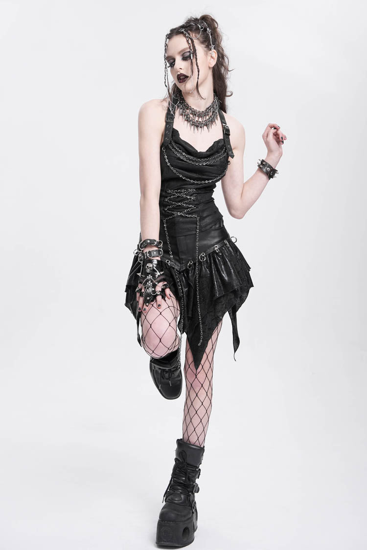 Black High Waisted Ruffle Irregular Women's Punk Skirt - Product - 5