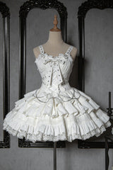 [Covenant Cross] Sleeveless Triple-Layered Ruffle Bowknot Lace-Up Gothic Lolita Jsk Dress 6 Colors - White - 2