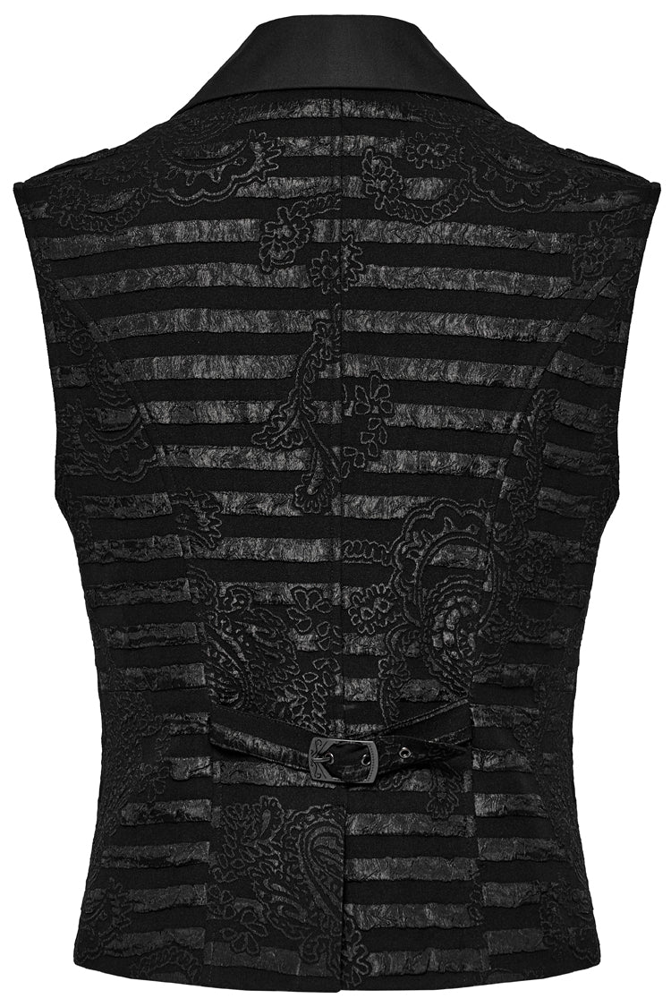 Black V Collar Jacquard Stripes Print Men's Gothic Vest - Product - 7