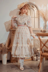 Elegant Vintage Rose Flowers Print Multi-Layer Embroidery Ruffled Sweet Lolita OP Dress - Product - 4