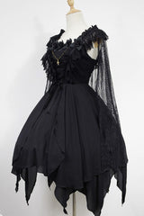 [Ballet of the Dead] Double-Layered Embroidery Lace-Up Gothic Lolita Jsk Dress (Cape Included) - Product - 2