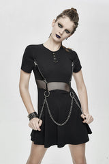 Black Mesh Waist Pure Cotton Stretchy Punk Womens Dress With Chains - Product - 3