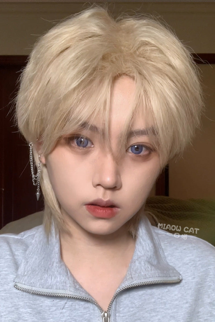 Platinum Natural Short Hair Medium Haircut Prince Ouji Wig - Platinum - 1