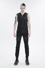 Black Strappy Mesh Splice Men's Punk Vest With Hood - Product - 5