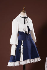 Blue/White [Arknights Amiya] Ruffle Bowknot Classic Cosplay Lolita Dress Set - Product - 2