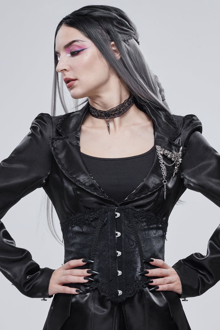 Black Embroidered Lace Lace-Up Slim Women's Gothic Underbust Corset - Product - 8