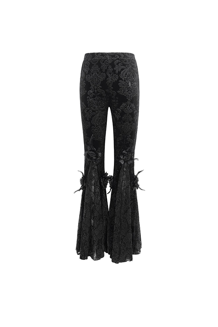 Black Printed Lace Embroidered Women's Gothic Flared Pants - Product - 7