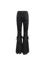 Black Printed Lace Embroidered Women's Gothic Flared Pants - Product - 7