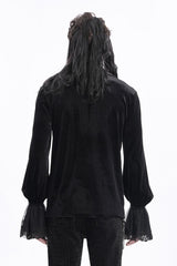 Black V Collar Long Sleeves Lace-Up Chain Men's Gothic Blouse - Product - 3
