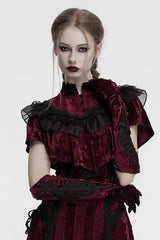 Red Floral Embroidery Lace-Up Women's Gothic Gloves - Product - 3
