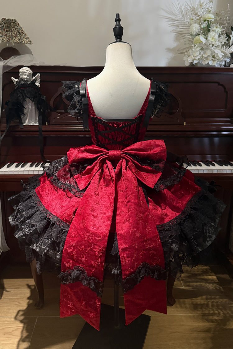 Red [Fleishi Island] Sleeveless Ruffle Bowknot Lace Slim Sweet Ballet Lolita Jsk Dress - Product - 2