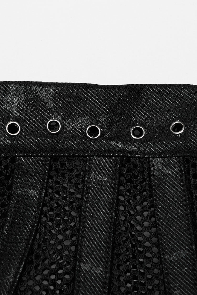 Black Print Leather Hollow Stitching Mesh Women's Gothic Corset - Product - 6