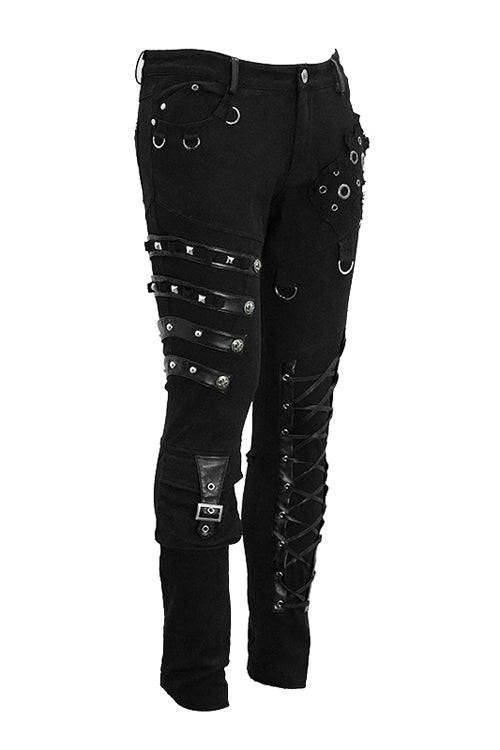 Black Punk Heavy Metal Lace Up With Loops Mens Pants - Product - 2